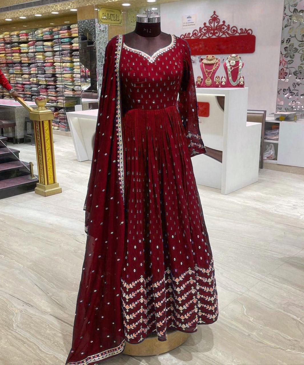 Buy Womens Full Lenghth Banarasi Silk Long Gown Style Kurti (Maroon) at  Amazon.in